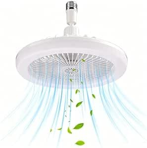 ZFFAFURLED Ceiling Fan Light with Remote, 30W Dimmable E27 Bulb, 3 Colours & 3 Speeds, Timer, Quiet Compact Design for Bedroom, Office, Dorm, Study (White)