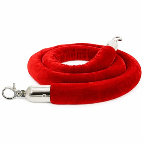 1 Red Velvet Rope with Chrome Hooks 150cm – Luxury Stanchion Barrier Rope for Queue Management, VIP & Crowd Control