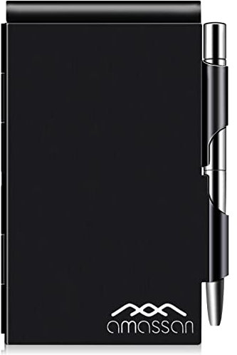 amassan Kleines Notizbuch aus Metall, Mini-Notizblock, kleiner Taschen-Notizblock aus Aluminium mit Mini-Metallstift und 60-Seiten-Blättern - Notizbücher Notizblöcke (Black)