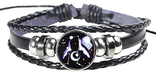 H.ZBRUJ Verstellbares Lederarmband Constellation Manschettenarmband Perlenarmband Punkarmband Mehrschichtiges geflochtenes Seilarmband Sternarmband 8-11 Zoll für Männer Frauen