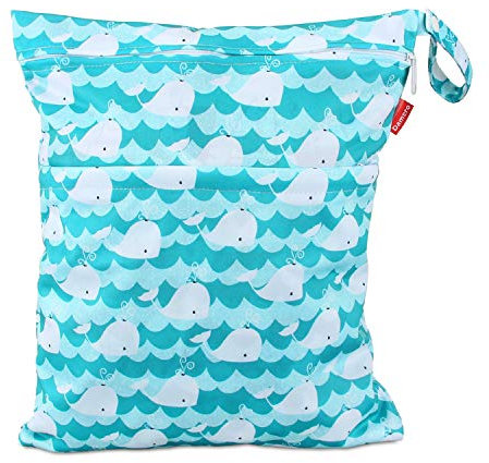 Damero windeltasche wetbag für Unterwegs, wiederverwendbar Nasstaschen für Babys Windeln, schmutzige Kleidung und anderes Zubehör, (Groß, Netter Wal)