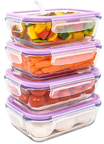 LG Luxury & Grace Pack 4 Fiambrera de Cristal 600 ml. Recipientes Herméticos con Válvula de Vapor. Envases Contenedores. Recipiente Aptos para Microondas, Horno, Lavavajillas y Congelador. Sin BPA.