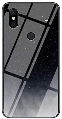BRAND SET Carcasa para Xiaomi Mi Mix 3 5G Funda Protectora Transparente con Patrón Luna Cielo Estrellado Cubierta Trasera de Vidrio Templado + Borde de Silicona Case Antigolpes-XKYY