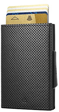 ÖGON -DESIGNS- Porte-Cartes Fin Automatique en Aluminium et Cuir, Protection RFID Contre la fraude et la démagnétisation, Portefeuille Compact, modèle Cascade Slim (Traforato Full Black)