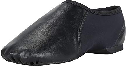 Linodes Unisex PU Leather Upper Slip-on Jazz Shoe with Circle Elastic for Women and Men's Dance Shoes-Black-8.5M