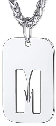 Richsteel Namen Buchstabe M Kette mit Dog Tag Anhänger Edelstahl Namenskette für Damen Herren mit 55cm+5cm lang Weizenkette