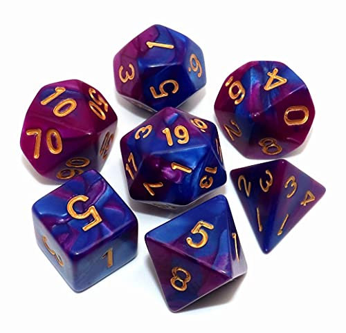 Creebuy DND-Würfel-Set, polyedrische Rollenspiel-Würfel, für Dungeon and Dragons, MTG, D&D, D20, D12, D10, D8, D6, D4, 7-teilig, Blau-Lila