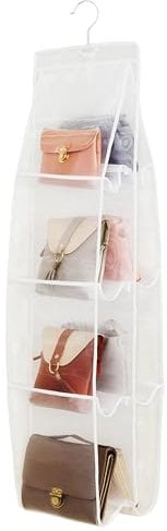 AARAINBOW Hanging Handbag Organizer for Closet, 8-Pocket Purse Storage Holder, Space-Saving Wardrobe Organizer for Women, 44.5 L x 13.5 W (A-White)