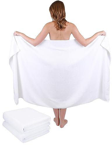 Betz 3 Stück Badetücher groß XXL Badetuch Saunatücher Dresden 100% Baumwolle Größe 100cm x 180cm Farbe weiß