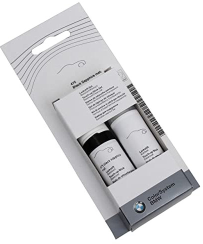 BMW Set di pennarelli per vernice in colore dell'auto, con vernice trasparente, 2 x 12 ml, colore nero, bianco, grigio, argento (Black Sapphire met)