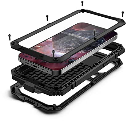Lunivop For iPhone 13 Pro Max Case Metal Heavy-Duty Outdoor Sports Black | Built-in 360° Full Body Glass Screen Protector Built-in Stand Outdoor Sports Heavy Duty Anti-slip Protection Shockproof Cover