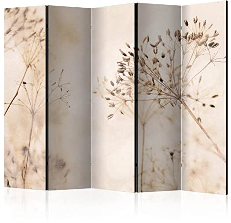 murando - Paravent Raumteiler Innen Natur 225x172 cm 5-teilig Einseitig Raumtrenner Trennwand Holz Room Divider Mobiler Sichtschutz Spanische Wand Raum Abtrennung Pflanzenmotiv Wiese b-C-1015-z-c