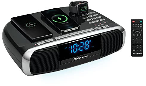 Studebaker Workstaton HiFi Musiksystem mit UKW-Radio, CD und kabelloser Qi-Ladestation (schwarz)