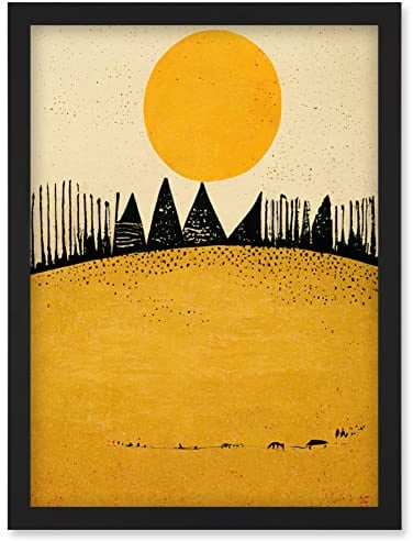 Wee Blue Coo Minimalist Tribal Abstract Desert Yellow Painting Artwork Framed Wall Art Print A4