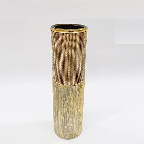 Vaso Cilindrico Ceramica Oro Con Strass Portafiori Oro Decorazioni Per La Casa