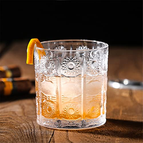 Retro Embossed Cocktail Glass Wine Brandy Whiskey Glass Tea Milk Coffee Mug Home Bar Office Drinking Glasses Drinkware (A 290ml)