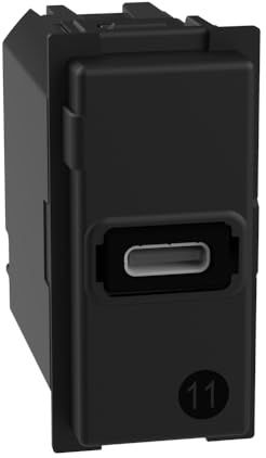 Bticino K4192C USB-Ladegerät mit einem Eingang Typ C, zum Einbau in die Living Now Platine, zum schnellen Laden von elektronischen Geräten bis zu 20 W, 1 Modul