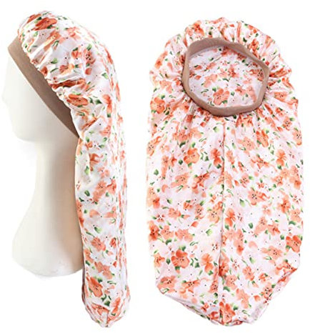 FOMIYES Langer Schlafhut Aus Satin Für Frauen Haarschutz Elastisches Kopfband Bequem Und Atmungsaktiv Für Lange Haare Und Zöpfe Orange Farbe