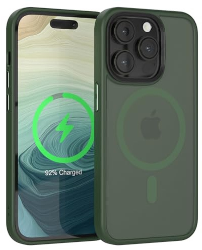 EAZY CASE - Outdoor Hülle kompatibel mit iPhone 14 Pro kompatibel mit MagSafe, stabile magnetische Hülle, Ultra-robust, Handyschale, sturzsicher, Transluzente Matte Schutzhülle in Farbe Nacht Grün