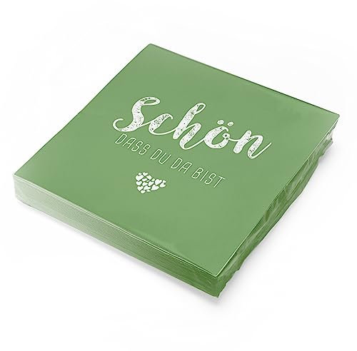 itenga Servietten Schön dass du da bist 30 x 30cm 3-lagig 20 Stück für Kommunion Konfirmation Hochzeit Taufe und andere Feiern (Grün)