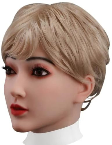 ZWSM Maschera facciale a Testa Intera in Silicone Realistico per Crossdresser Transgender Halloween Cosplay da Maschio a Femmina,Avorio,Makeup