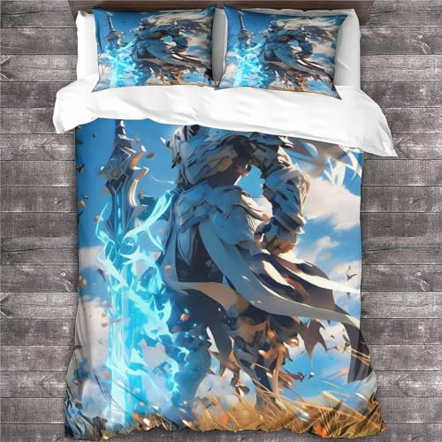 VOLDAX Warrior Bettbezug, Anime-Muster, bedruckt, Bettbezug mit Reißverschluss, weiche Mikrofaser, Rüstungs-Bettwäsche-Set