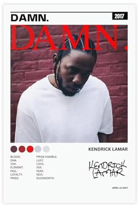 Robnik Kendrick Lamar Poster Damn Leinwanddruck Album Cover Moderne Wandkunst für Wohnzimmer Schlafzimmer Deko Teenager Geschenke Ungerahmt 40x60cm