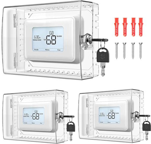 Gedreew 3 PCS Large Thermostat Lock Box Cover with Key, Clear Thermostat Cover with Lock Compatible With Honeywell Thermostat On Wall, AC Lock Box Cover with Key Fits Thermostats 5H x 6 W or Smaller