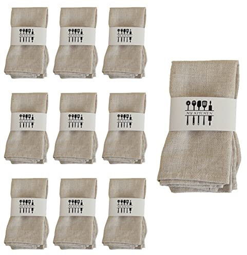 10 Stück Leinenservietten, wiederverwendbare Servietten, 40 x 40 cm, natürliche Baumwolle, nachhaltiger Stoff, Tischdekoration für Küche, Café, Esszimmer, Abendessen, Restaurant, Party, Hochzeit,