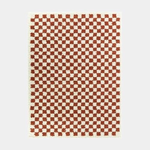 Decoweb Tapis Damier à Poils Longs - Colorama - Rouge Terracotta - 160 x 230 cm