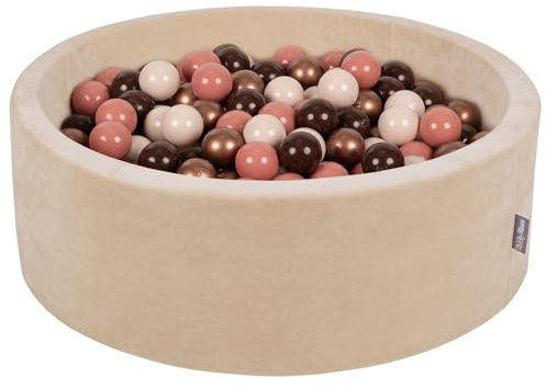 KiddyMoon Piscine À Balles pour Bébé Velours Rond 90X30cm/300 Balles 7Cm Fosses À Boules Jouet Enfant, Beige Sableux: Brun/Cuivre/Beige Pastel/Saumon