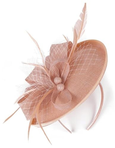 PJQUEKAIPJ Damen Fascinator Hut Imitation Sinamay Feder Tee Party Pillbox Blume Derby Hut Champagner