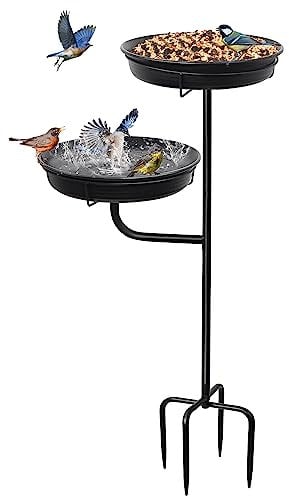 Bird Bath Feeder Water Station Standing Bird Bath Garden for Wild Birds Water Bath for Birds Free Standing Garden Bird Feeder Bird Bath Bowl (Black)