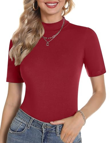 Totatuit Damen Strickpullover Rollkragen Eng Kurzarm Frühling Sommer Herbst Winter Mode Pulli Oberteile für Frauen