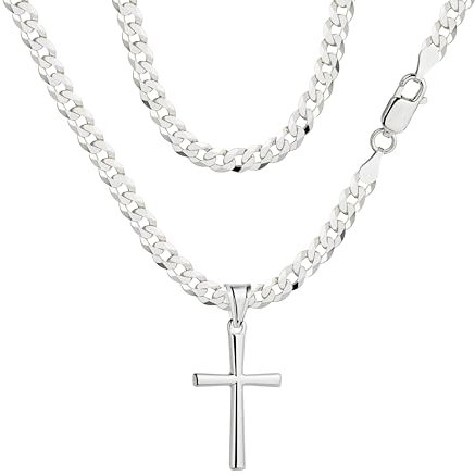 AMAR PRAGNA ketten für herren silber 925 Kreuz Kette herren 60 cm, panzerkette herren 925 silber, königskette- herren schmuck, italienische Qualität
