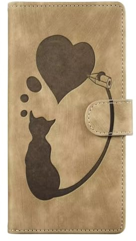 Lederhülle für iPhone Xr Hülle, Katzen muster Flip Wallet Handyhülle PU Leder Tasche Case Standfunktion Kartenfach Schutzhülle für iPhone Xr,Khaki