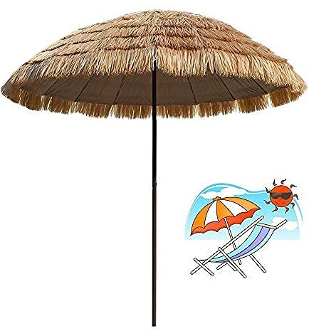 6,56 Fuß Strand-Strohschirme Für Schatten, Hawaii-Strohschirme Mit Kippfunktion, Wasserdichter Schattenspender Für Den Außenbereich, Faltbar Und Tragbar, Für Gartenterrassen, Natur