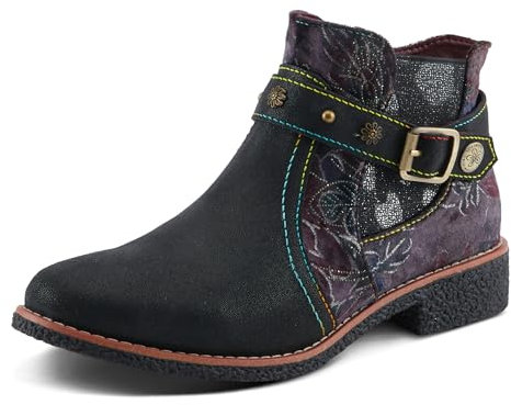 Spring Step L'Artiste Airies Chelsea Boot für Damen, kantige Nieten, kunstvolle Verzierungen, Show-Stopp-Stil, Schwarz metallic, 39.5 EU