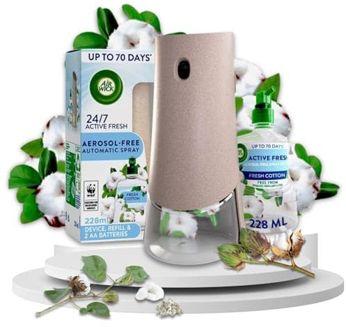 Automatic Air Freshener Holder & Refill Set | Air Freshener Holder Device with Fresh Cotton 228ml | Aerosol-free Automatic Spray Kit | Odour Neutraliser for Long Lasting Fragrance by Sinta Gifts