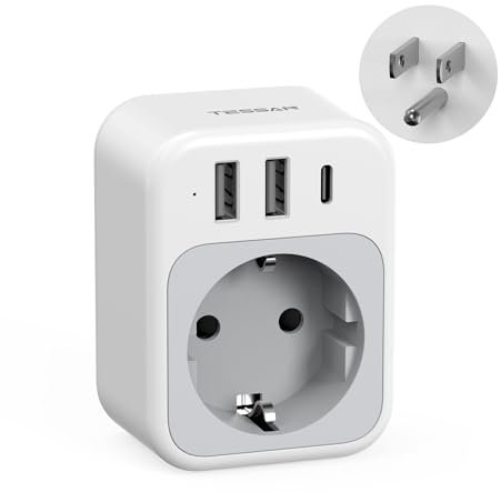 TESSAN Adaptateur Prise USA, 4 en 1 Prise Canada avec 1 USB C et 2 USB A, 1875W Adaptateur Type B France vers Americaine Canada Thailande Mexique Colombie, Compact et Portable