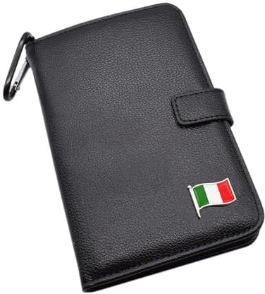 Italy Wave Flag Design Black Leatherette Golf Organiser and Personalised Engraved Golf Markers with Initials