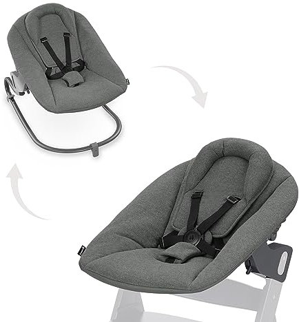 hauck Alpha Bouncer Premium, Dark Grey - Baby Seat for Alpha+ Wooden Highchair with 5-Point Harness, Bouncing Frame & Seat Reducer, from Birth up to 9 kg