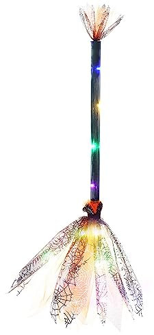 MinkeyBear Halloween-Dekorationen, Hexenbesen mit LED-Lichtern, Requisiten, Kinder, Erwachsene, Besen, Cosplay-Zubehör