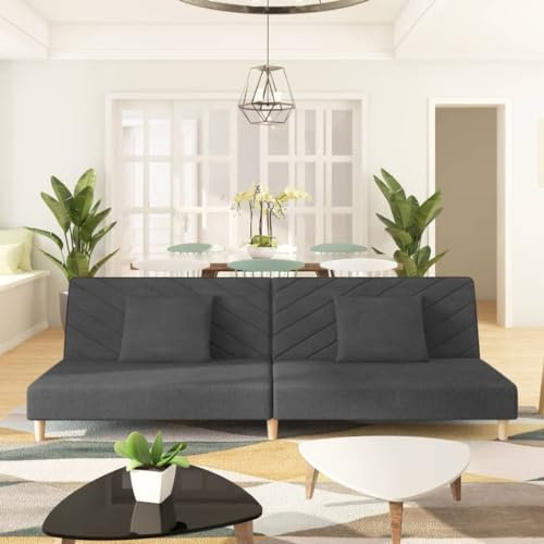 HEFZGDB Schlafsofa 2-Sitzer mit 2 Kissen Dunkelgrau Stoff Lounge Sofa Terrassenmöbel Outdoor Sofa Geeignet für Garten, Terrasse, Pool.
