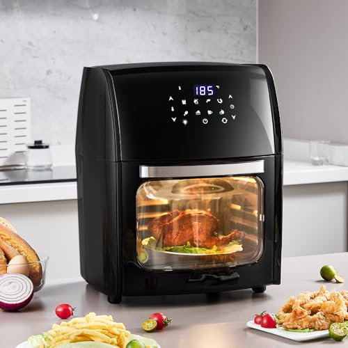 Warmiehomy Air Fryer Oven,12L Large Capacity with 1800W Powerful Dual Heating,No Oil Fry, Large Touchscreen, 8 in 1 Rotisserie Airfryer to Cook, Fry, Roast, Bake and Dehydrate