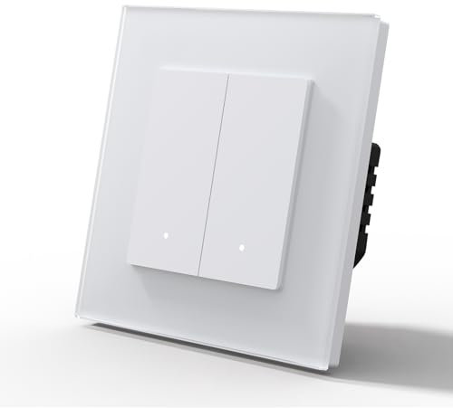 MVAVA Alexa Interruptor de luz inteligente WiFi compatible con Alexa/Google Home, interruptor de luz de cristal empotrado, funciona con aplicación Tuya/Smart Life, cable neutro requiere 2 vías, 1 vía