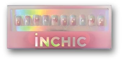INCHIC Rainbow Candy, Short Squoval, Sapphire Blue to Honey Yellow to Coral Pink, 30 Pcs Press on Nail