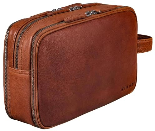 STILORD 'Catania' Trousse de Toilette Grande Capacité Cuir Trousse de Maquillage Sac de Toilette Washbag Homme Femme Pochette Maquillage Accessoires Voyage, Couleur:maraska - Marron
