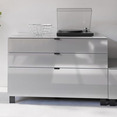 FORTE Poole Sideboard 110, Sideboard mit 3 großen Schubladen, Moderne Kommode, Holzwerkstoff, Grau, 110,1 cm breit x 73,1 cm hoch x 52,5 cm tief