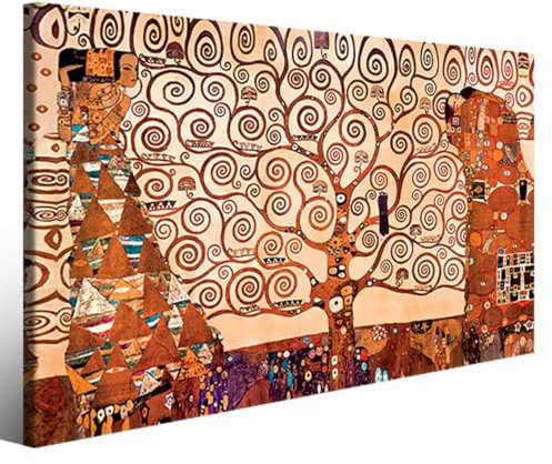 Stampa su tela Gustav Klimt/L'albero della vita 90x60 cm Intelaiato/Quadro famoso Riproduzione/Falso d'autore telaio Gallery 3 cm di spessore. (L'albero della vita)